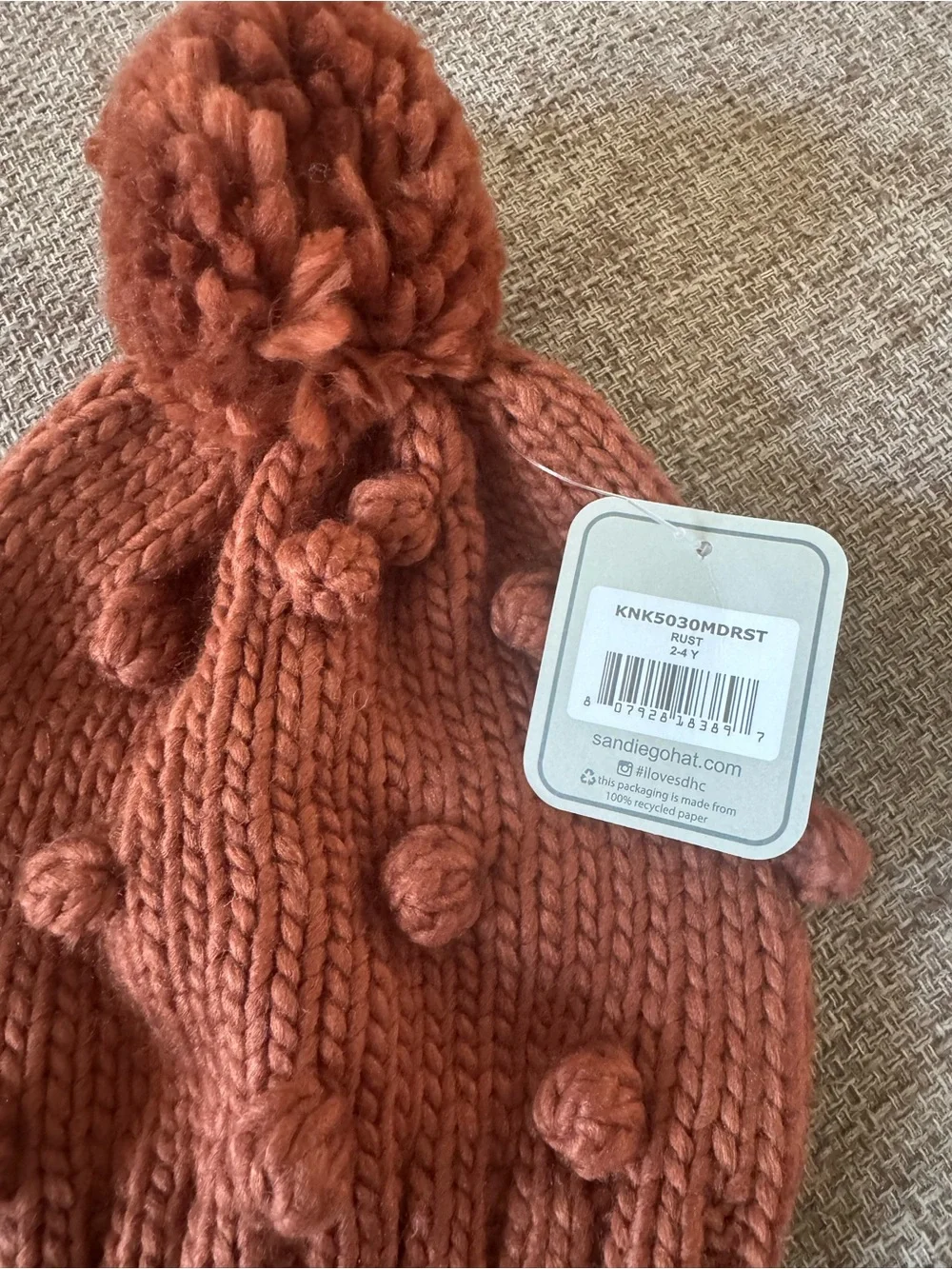 San Diego Hat Company Kids Pom Pom Beanie - Rust